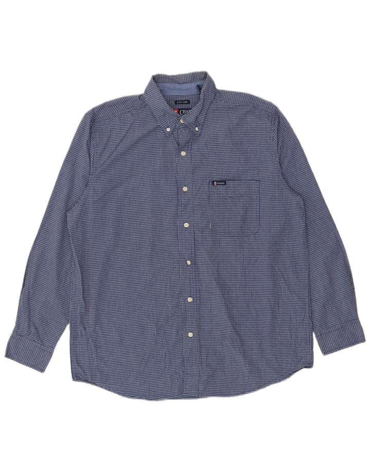 Chaps Camisa de fácil cuidado para hombre de algodón a cuadros azul grande