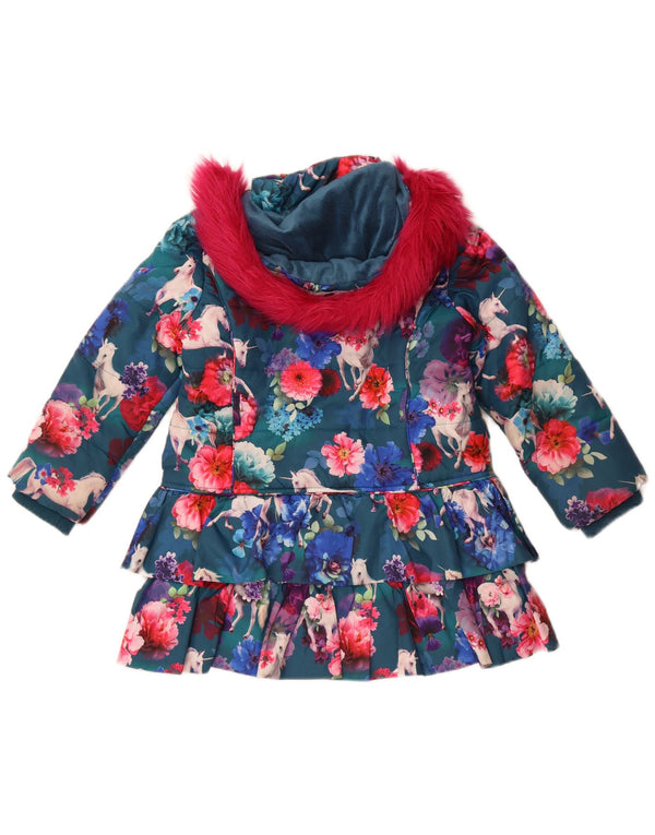 Monsoon Abrigo acolchado con capucha para niña 7-8 años Azul Floral Poliéster