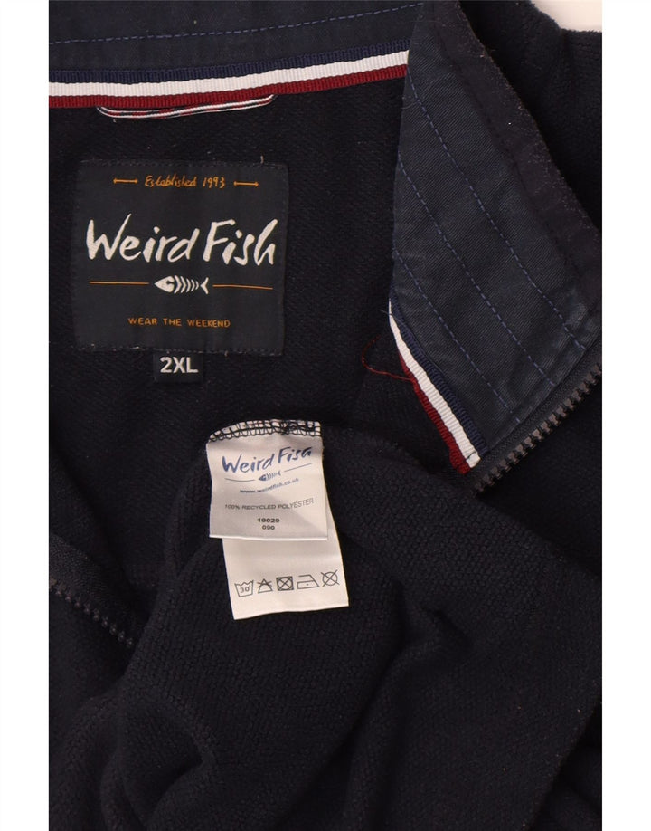Weird Fish Jersey de forro polar con cuello y cremallera para hombre, 2XL, poliéster azul marino
