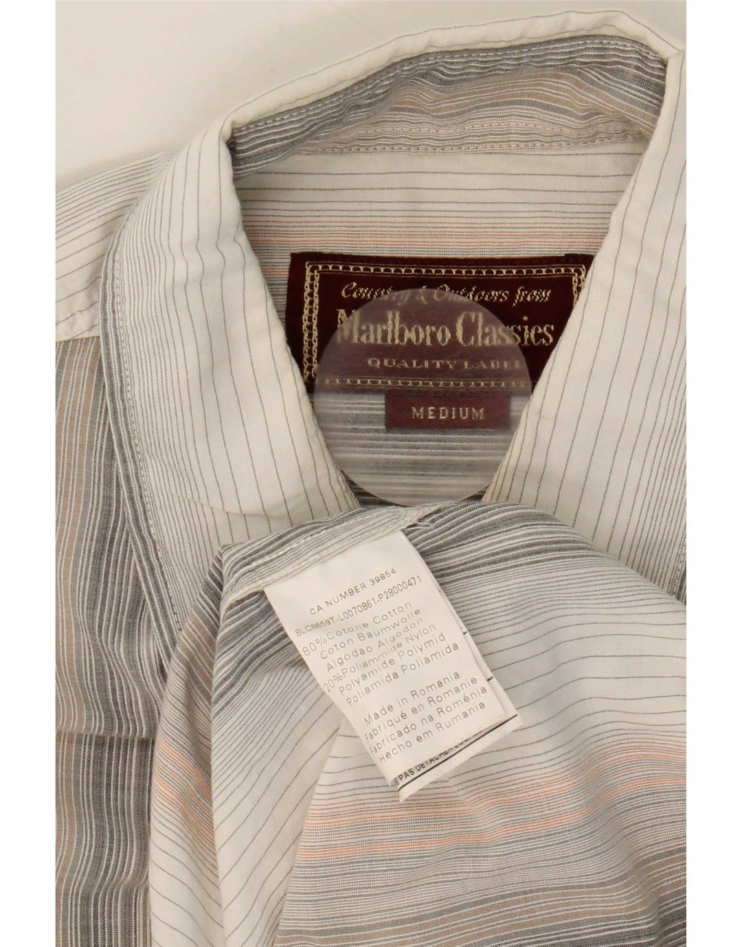 Camisa Marlboro Classics Hombre Algodón Rayas Blanca Mediana