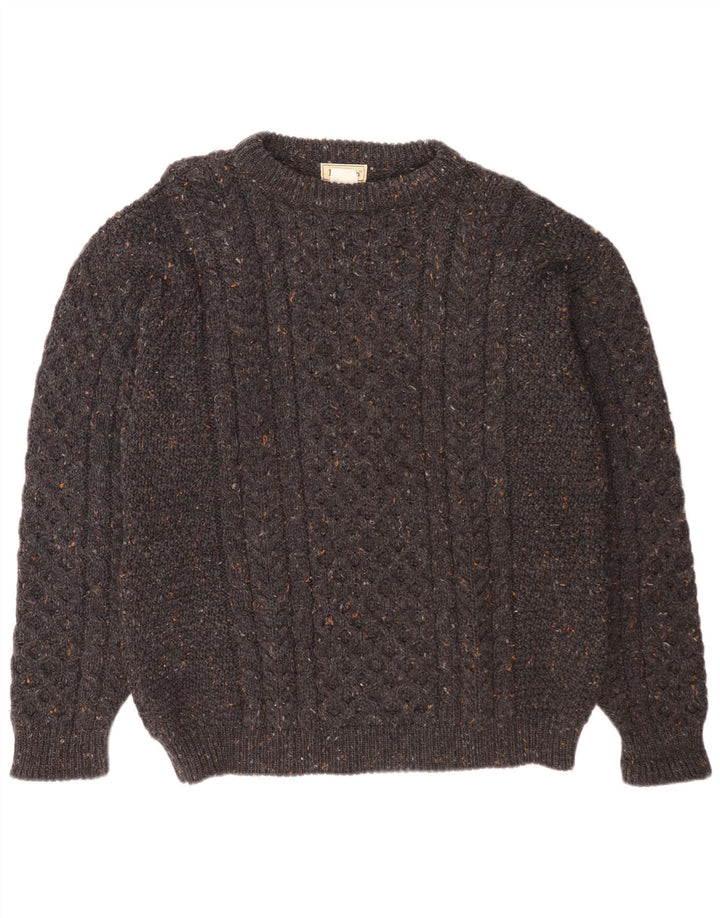 L.L.Bean Jersey con cuello barco para hombre, suéter grande de lana moteada gris