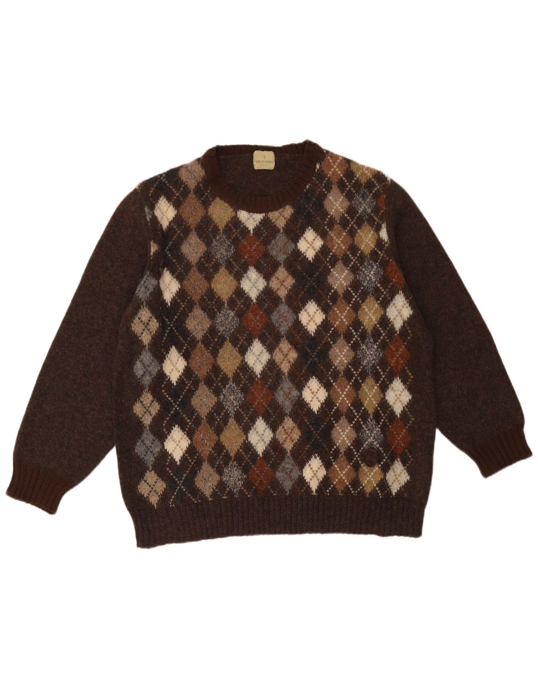 Trussardi Jersey De Cuello Redondo Para Hombre Large Marrón Argyle/Diamond