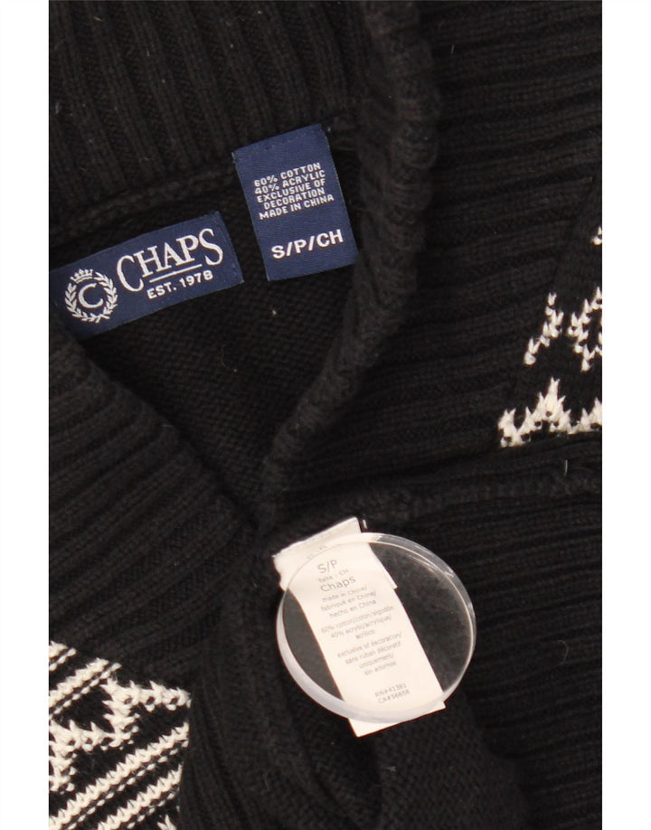 CHAPS Cárdigan para hombre pequeño de algodón negro Fair Isle