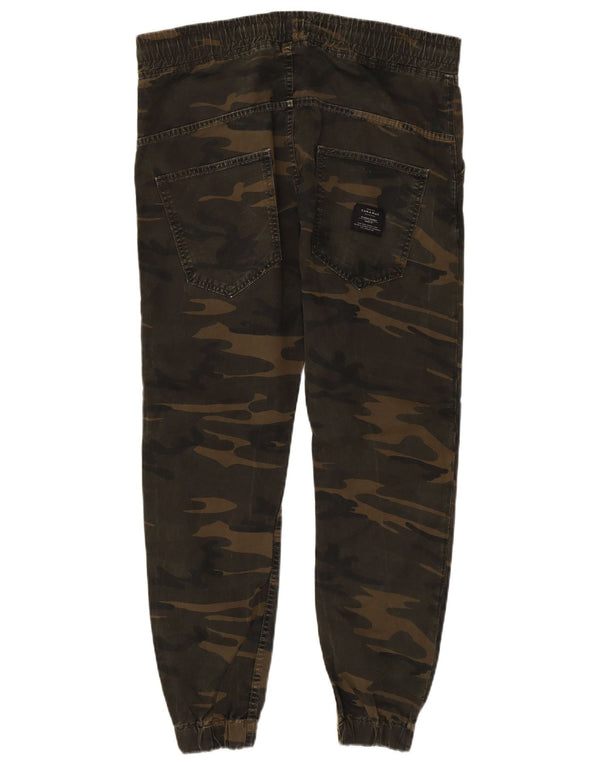 Zara Mens Joggers Chino Pantalones Grande W32 L27 Caqui Camuflaje Algodón