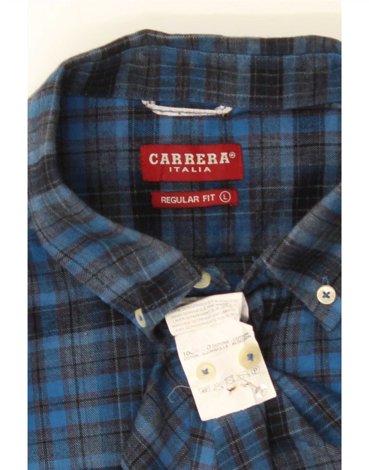 Carrera Camisa de franela de ajuste regular para hombre Algodón a cuadros azul marino grande