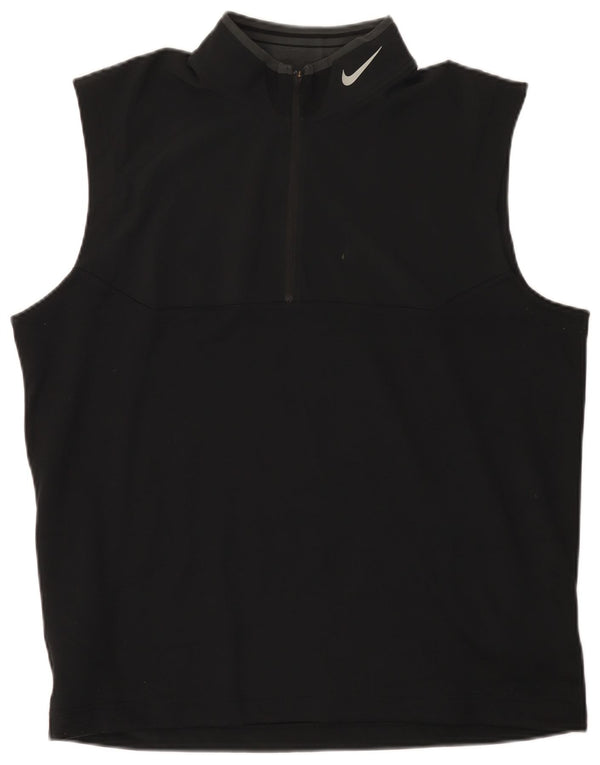 Nike Dri Fit - Camiseta sin mangas con cuello y cremallera para hombre, talla grande, poliéster negro