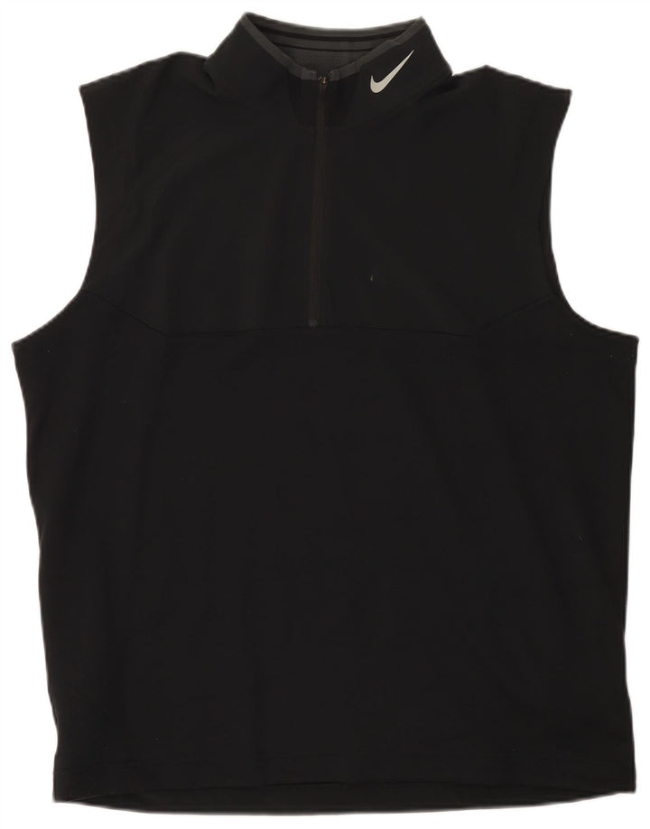 Nike Dri Fit - Camiseta sin mangas con cuello y cremallera para hombre, talla grande, poliéster negro