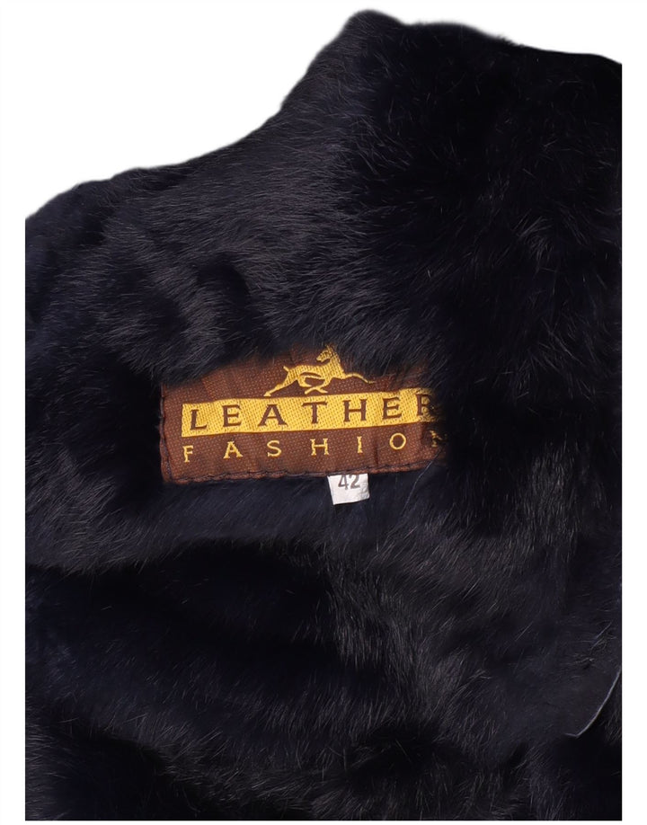 Vintage mujer ante abrigo EU 42 cuero azul marino grande