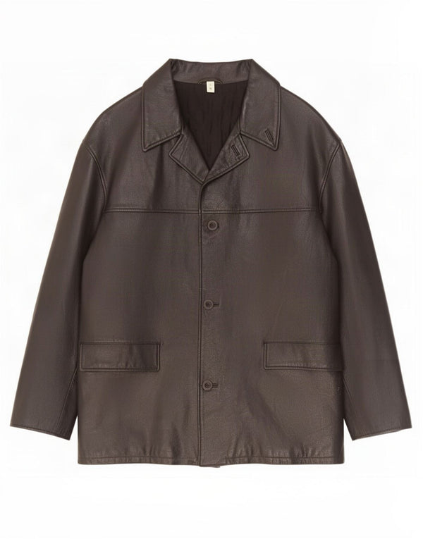 Abrigo de cuero vintage para hombre IT 54 2XL Negro