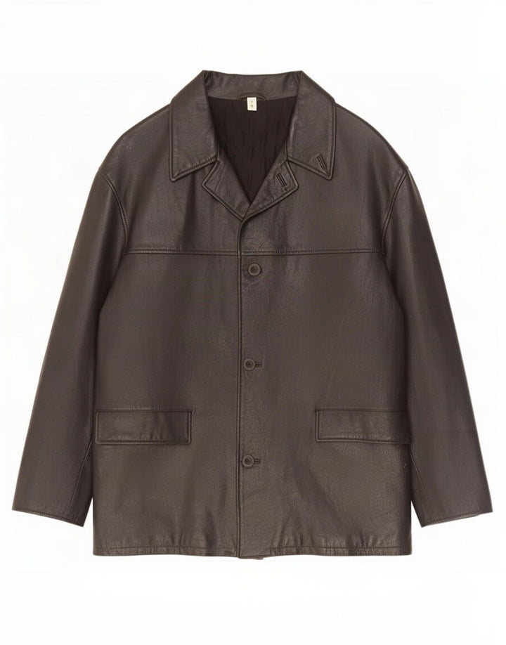 Abrigo de cuero vintage para hombre IT 54 2XL Negro