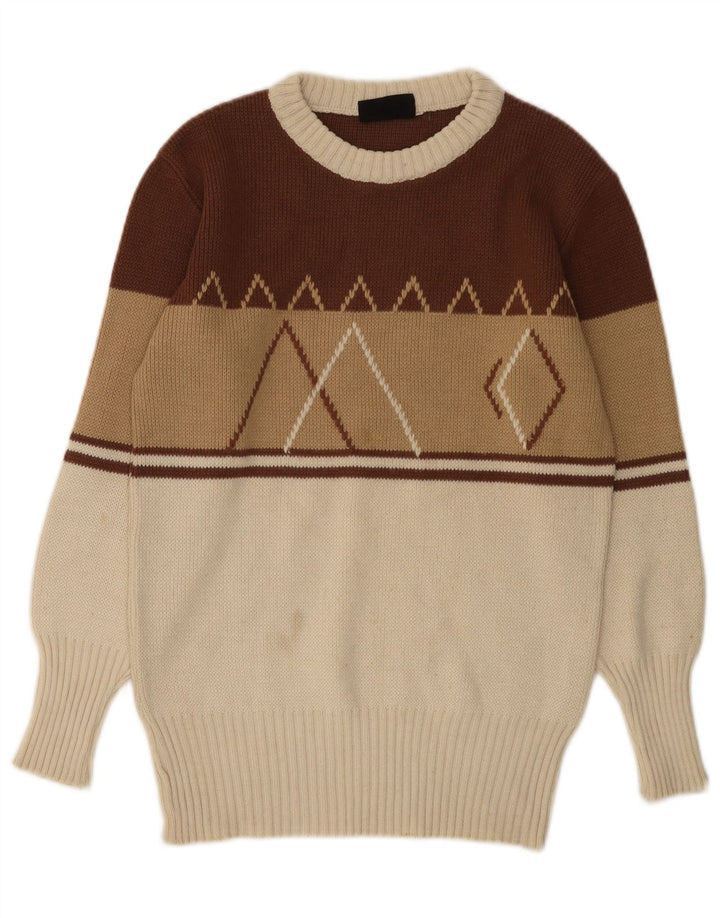 Vintage mujer barco cuello jersey suéter Reino Unido 12 medio multicolor