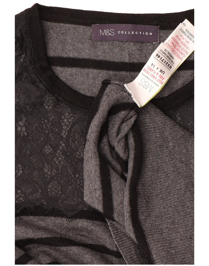 MARKS & SPENCER Suéter tipo cárdigan corto para mujer Reino Unido 44 Gris medio a rayas