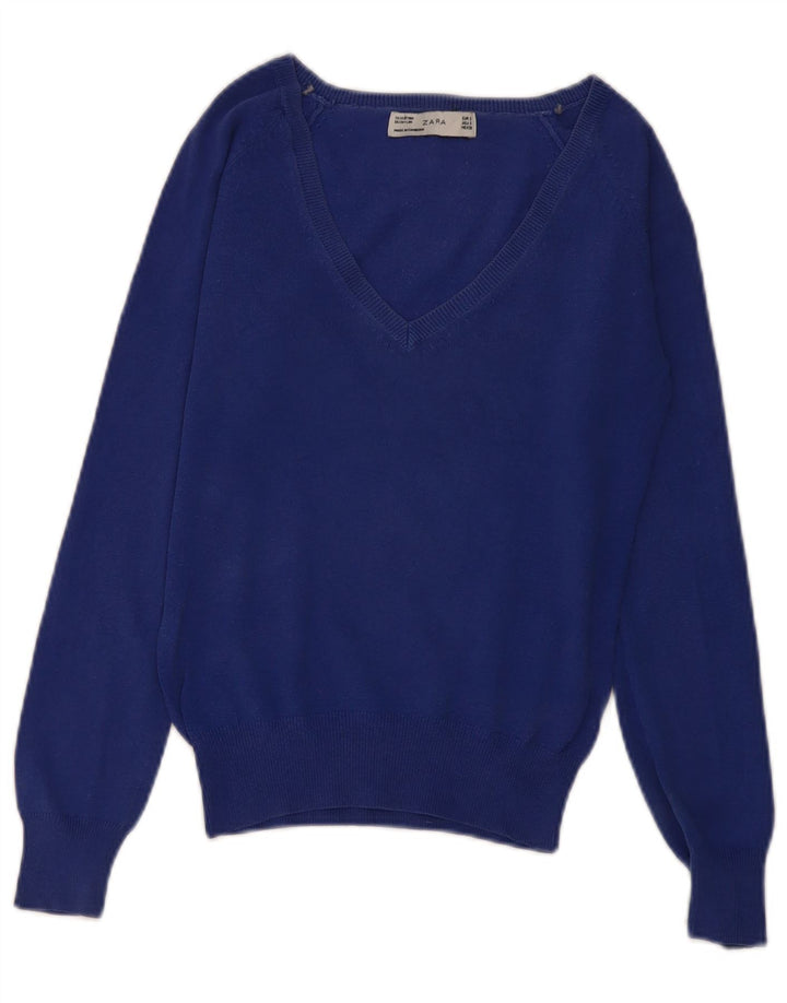 Zara Mujer Jersey con Cuello en V Jersey UK 10 Small Azul