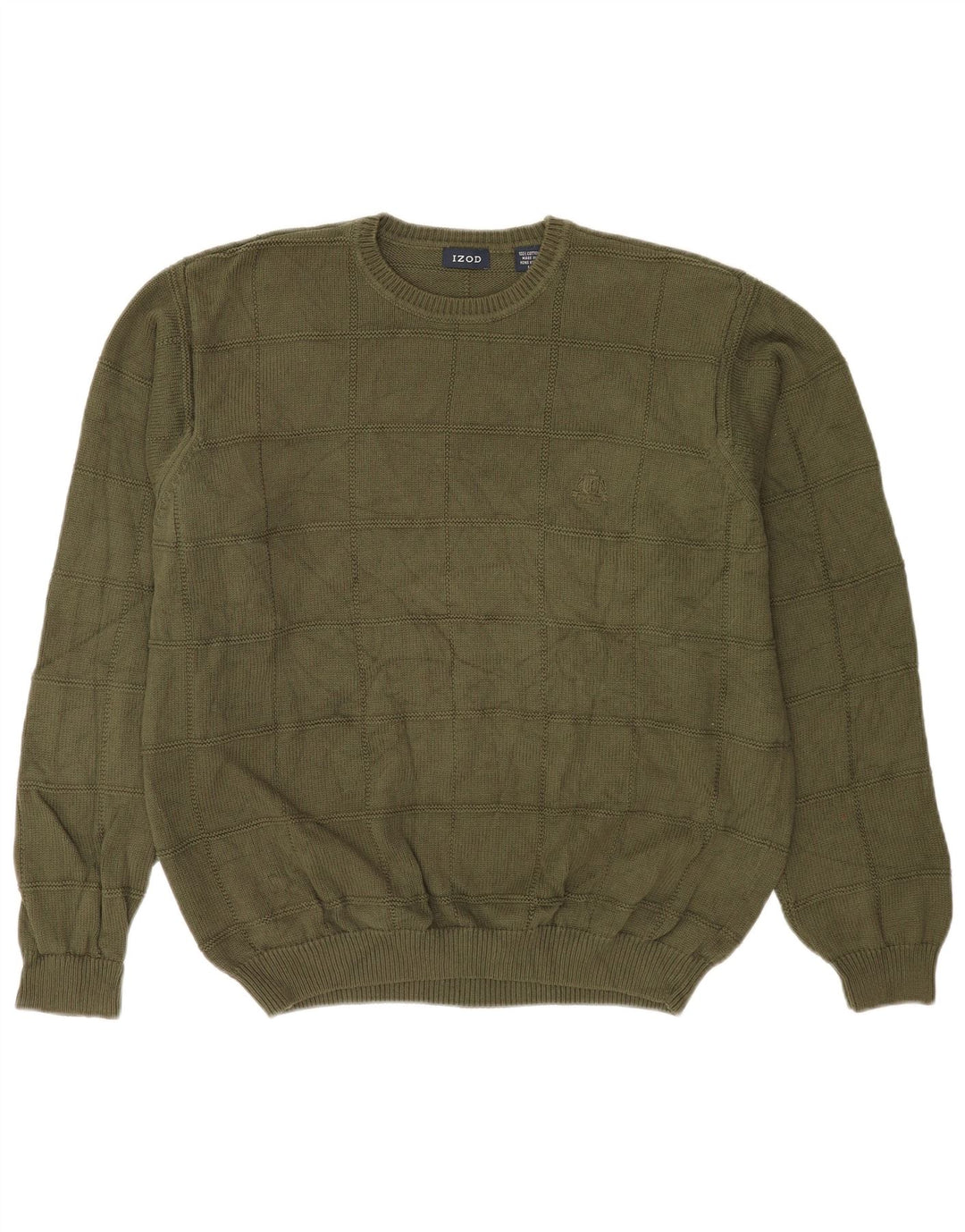 Izod Jersey De Cuello Redondo Para Hombre Jersey Grande De Algodón A Cuadros Caqui