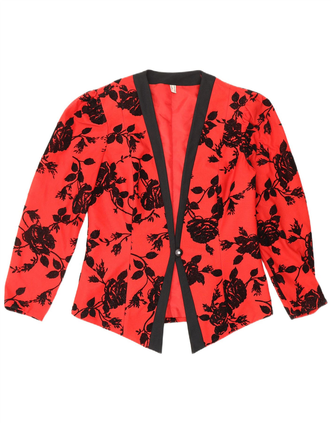 VINTAGE Mujer 1 Botón Blazer Chaqueta Reino Unido 12 Medio Rojo Floral Poliéster