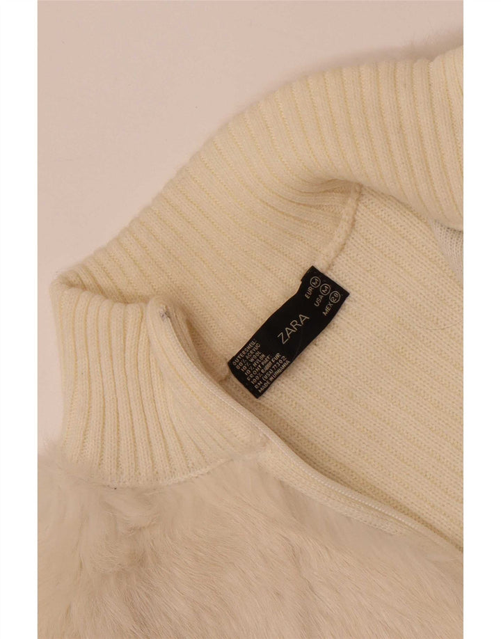 Zara Mujer Cárdigan Suéter UK 12 Medium Off White Acrílico