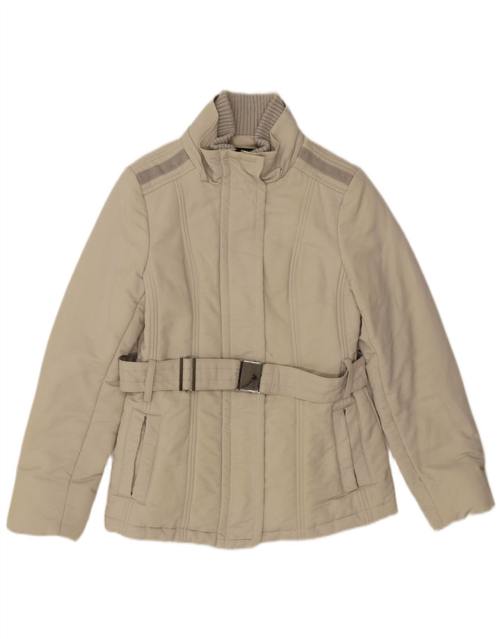 Zara Mujer Chaqueta Acolchada UK 12 Medio Algodón Beige