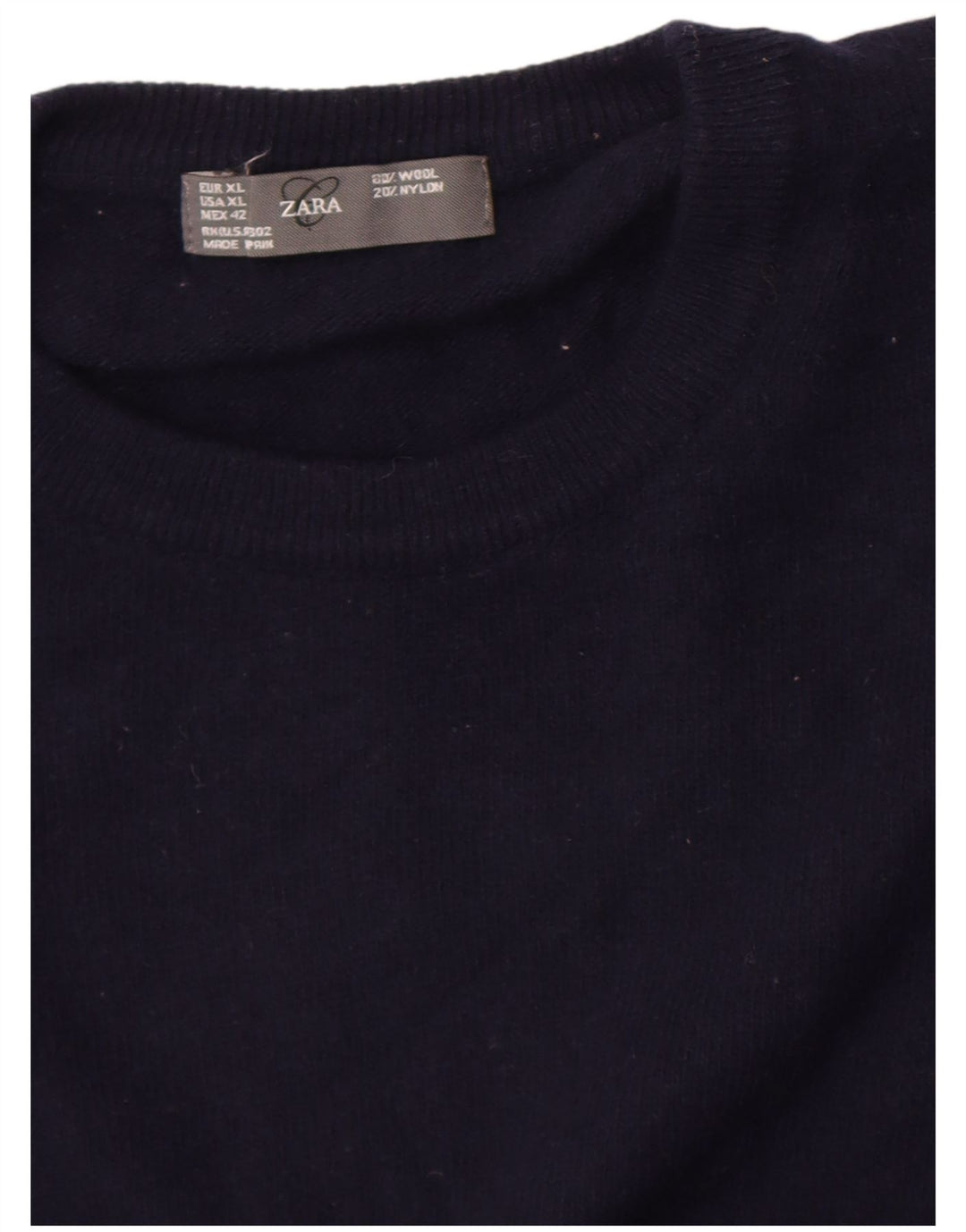 Zara Hombre Jersey Cuello Redondo Jersey XL Lana Azul Marino