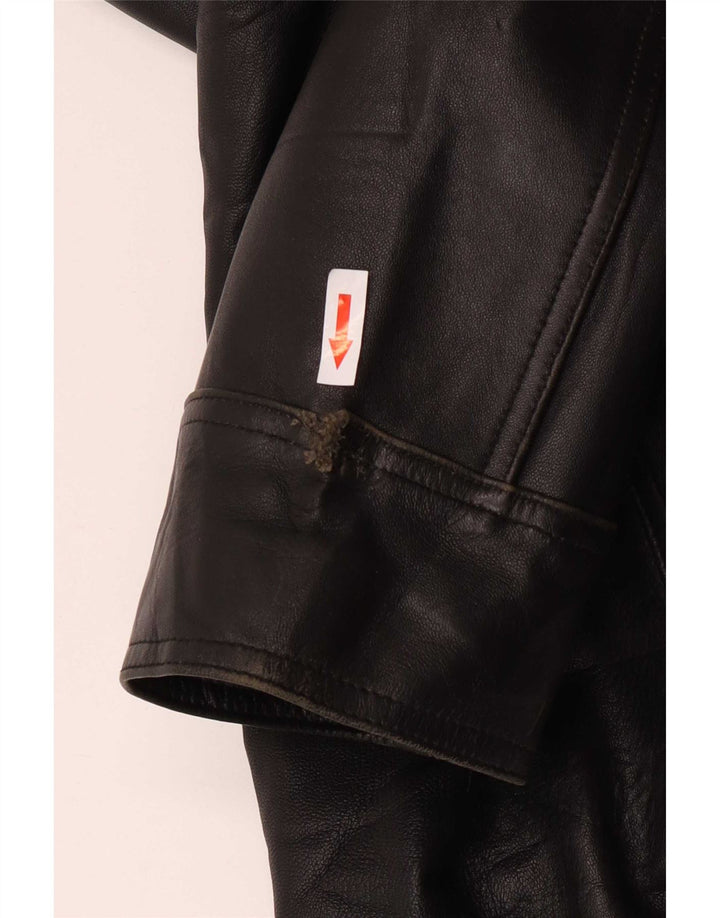 Vintage hombres chaqueta de cuero de ajuste suelto Reino Unido 36 pequeño negro