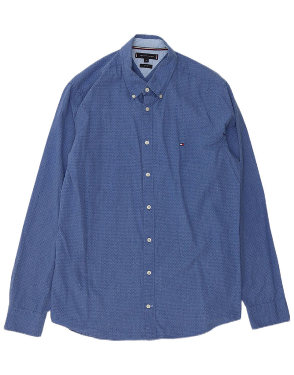 Camisa Tommy Hilfiger Hombre Slim Fit XL Algodón Geométrico Azul