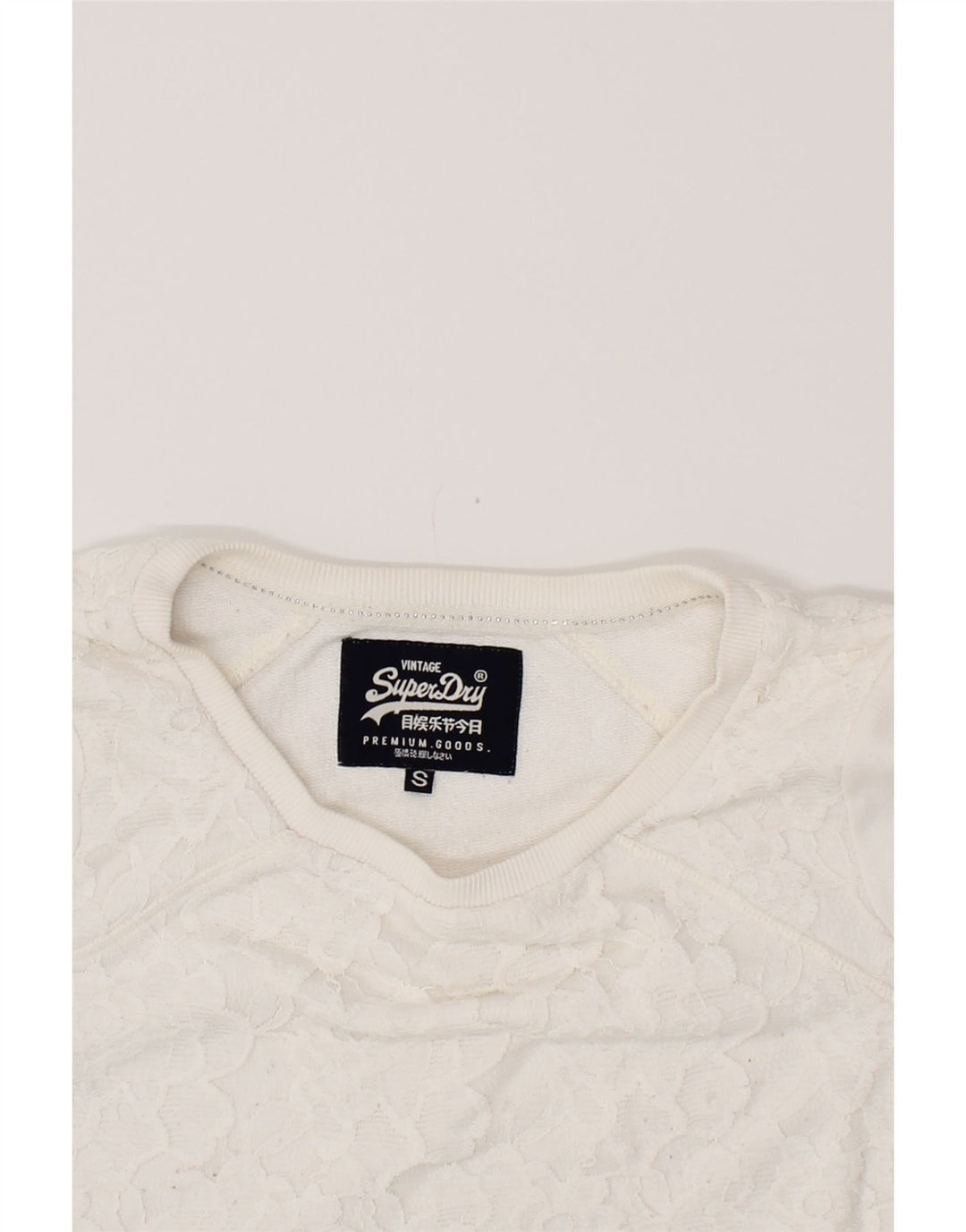 SUPERDRY Womens Oversized Sweatshirt Jumper UK 10 Small White Floral Vintage Superdry and Second-Hand Superdry from Messina Hembry 