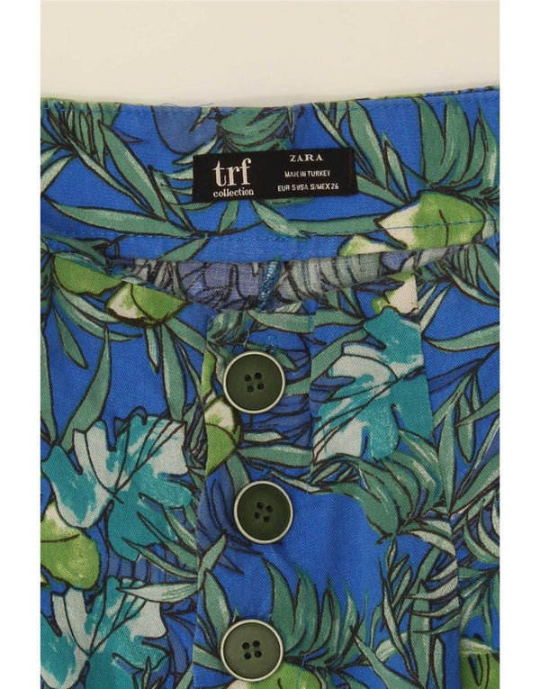 Zara Mujer Trafaluc Pantalones Cortos Chinos De Cintura Alta Pequeño W26 Azul Floral