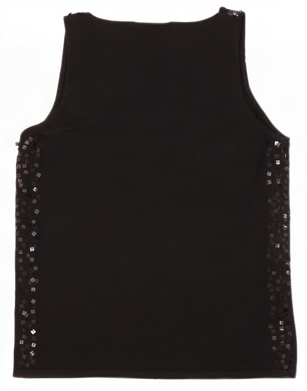Zara Mujer Blusa Sin Mangas Top UK 42 Medio Viscosa Moteada Negra