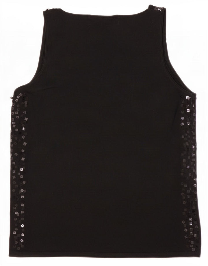 Zara Mujer Blusa Sin Mangas Top UK 42 Medio Viscosa Moteada Negra