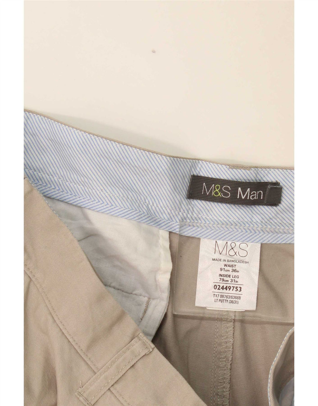 Marks & Spencer Pantalón chino recto para hombre W36 L31 Poliéster gris