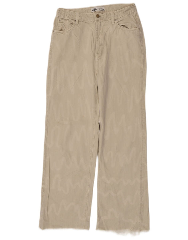 Zara Jeans Rectos De Tiro Alto Para Mujer EU 38 Small W28 L28 Beige Rayas