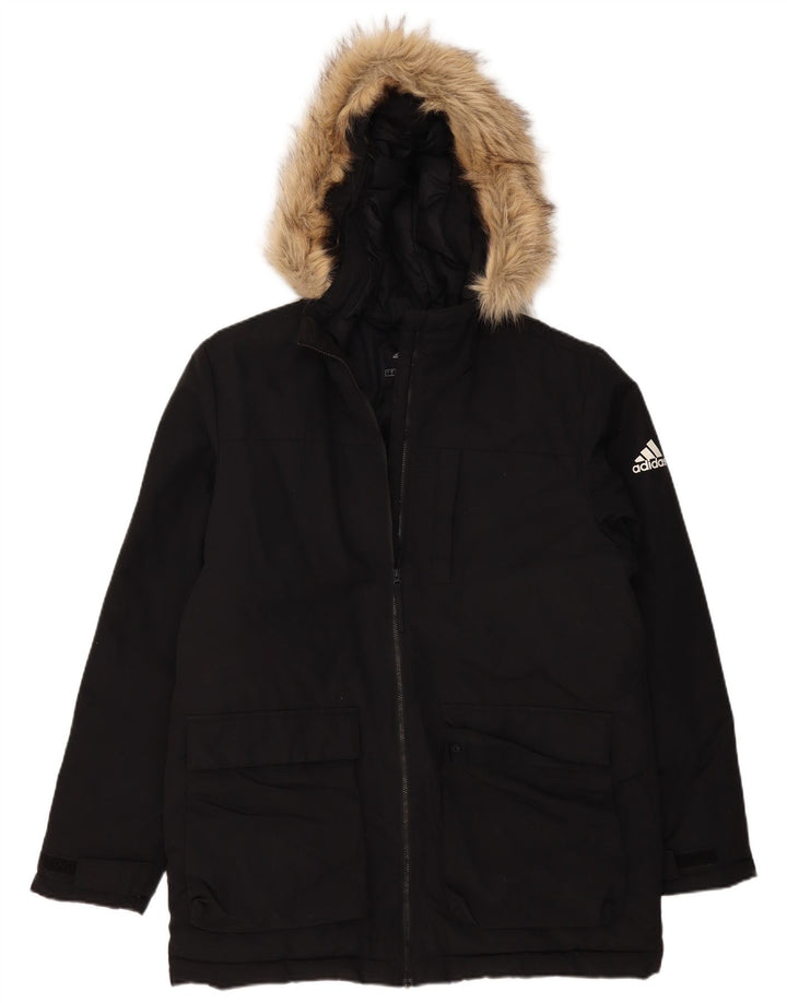 Adidas - Abrigo acolchado con capucha para hombre, talla 40, poliéster negro grande