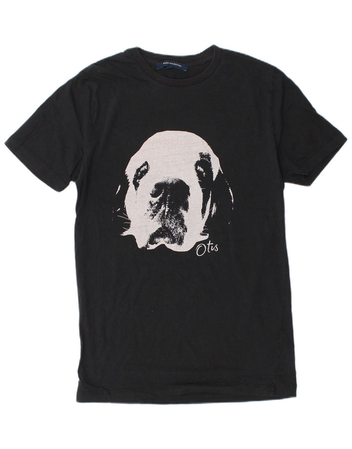 French Connection Camiseta gráfica para hombre Top pequeño de algodón negro