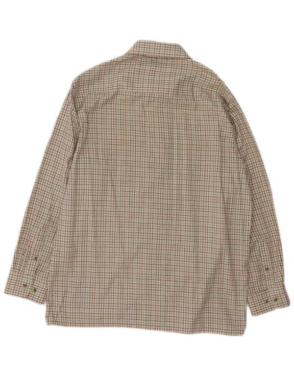 Camisa vintage para hombre talla 16 1/2 poliéster a cuadros beige grande