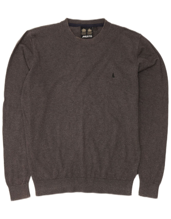 MUSTO Jersey de cuello redondo para hombre, talla grande, algodón gris