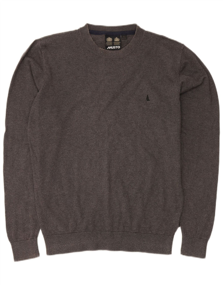 MUSTO Jersey de cuello redondo para hombre, talla grande, algodón gris