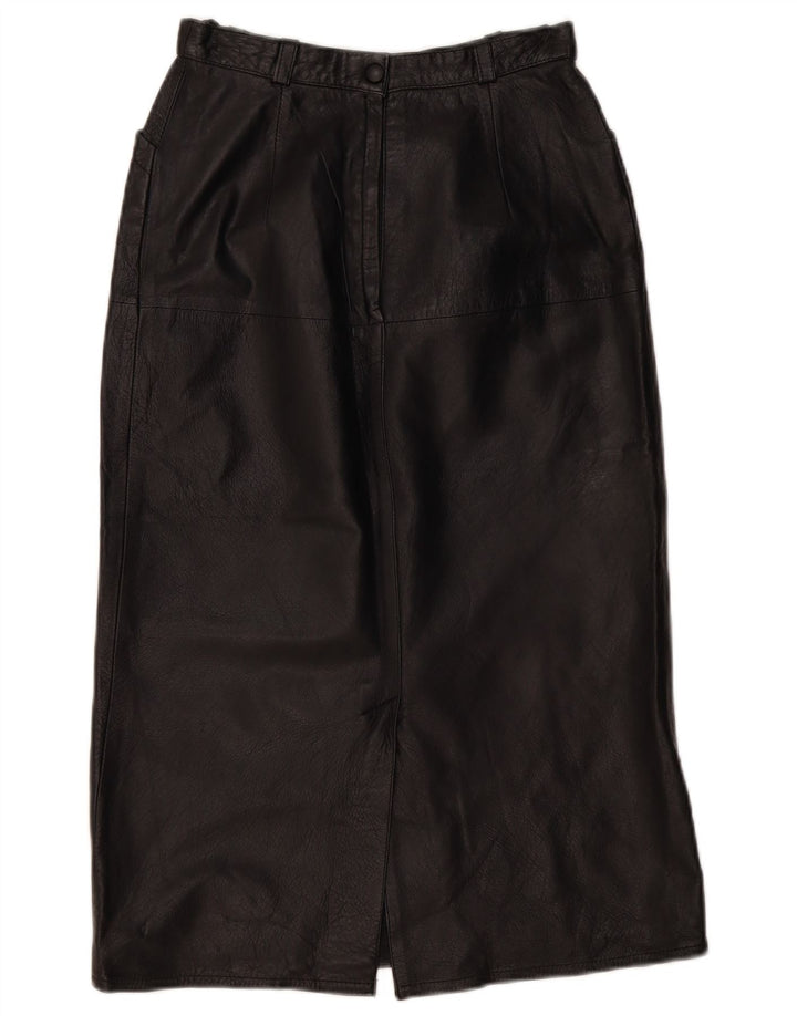 VINTAGE Falda de cuero para mujer EU 36 Pequeño W26 Cuero negro