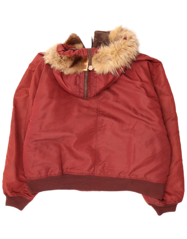 Vintage mujer con capucha chaqueta cortavientos de gran tamaño Reino Unido 18 XL nailon rojo