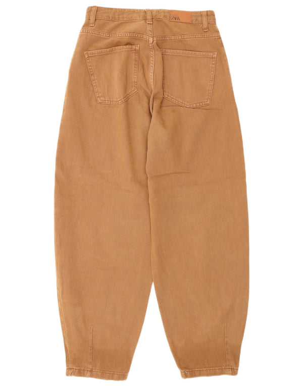 Zara Vaqueros De Cintura Alta Con Globos Para Mujer EU 36 XS W26 L28 Algodón Marrón