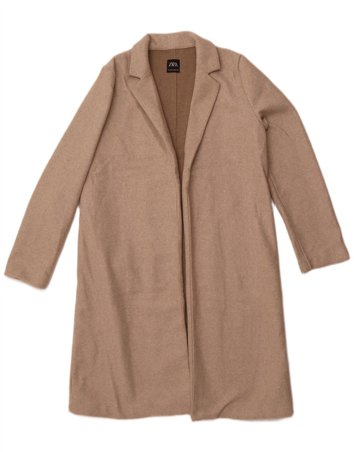 ZARA Mujer Abrigo Abierto UK 44 Medio Beige