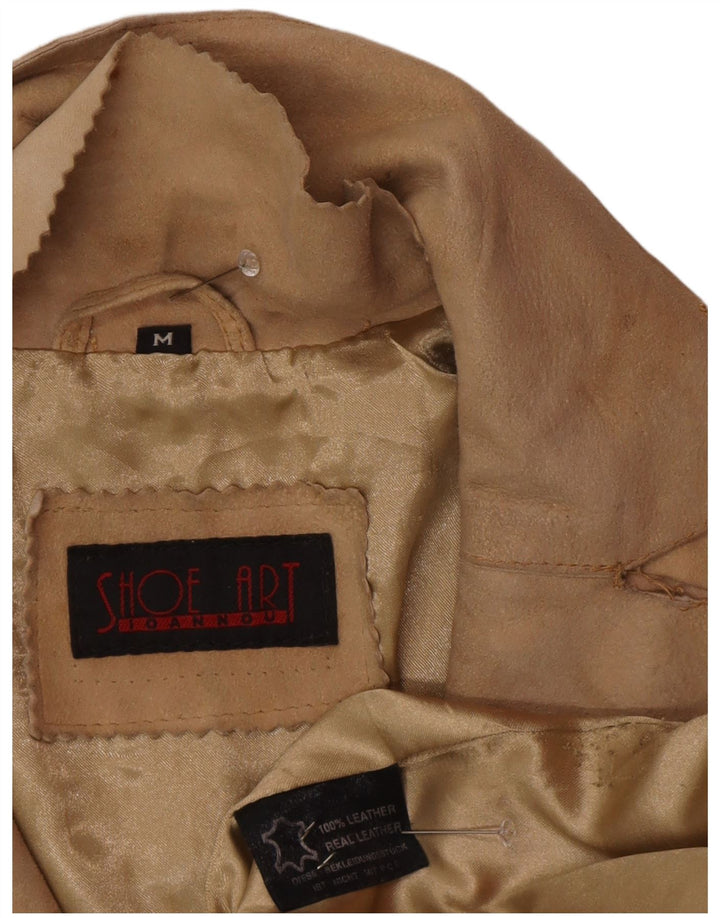 Vintage mujer ante cuero abrigo Reino Unido 12 cuero beige medio