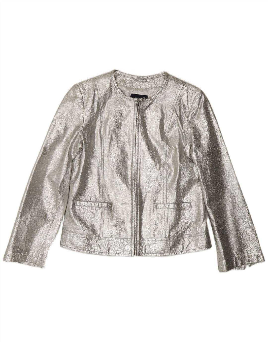 CORTEFIEL Chaqueta de cuero para mujer UK 12 Cuero plateado mediano