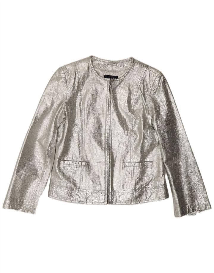 CORTEFIEL Chaqueta de cuero para mujer UK 12 Cuero plateado mediano