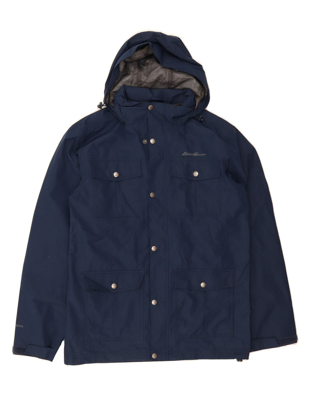 EDDIE BAUER Mens Hooded Rain Jacket UK 36 Small Navy Blue Polyester Vintage Eddie Bauer and Second-Hand Eddie Bauer from Messina Hembry 