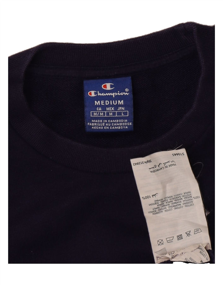 CHAMPION Womens Graphic Sweatshirt Jumper UK 14 Medium Navy Blue Cotton Vintage Champion and Second-Hand Champion from Messina Hembry 