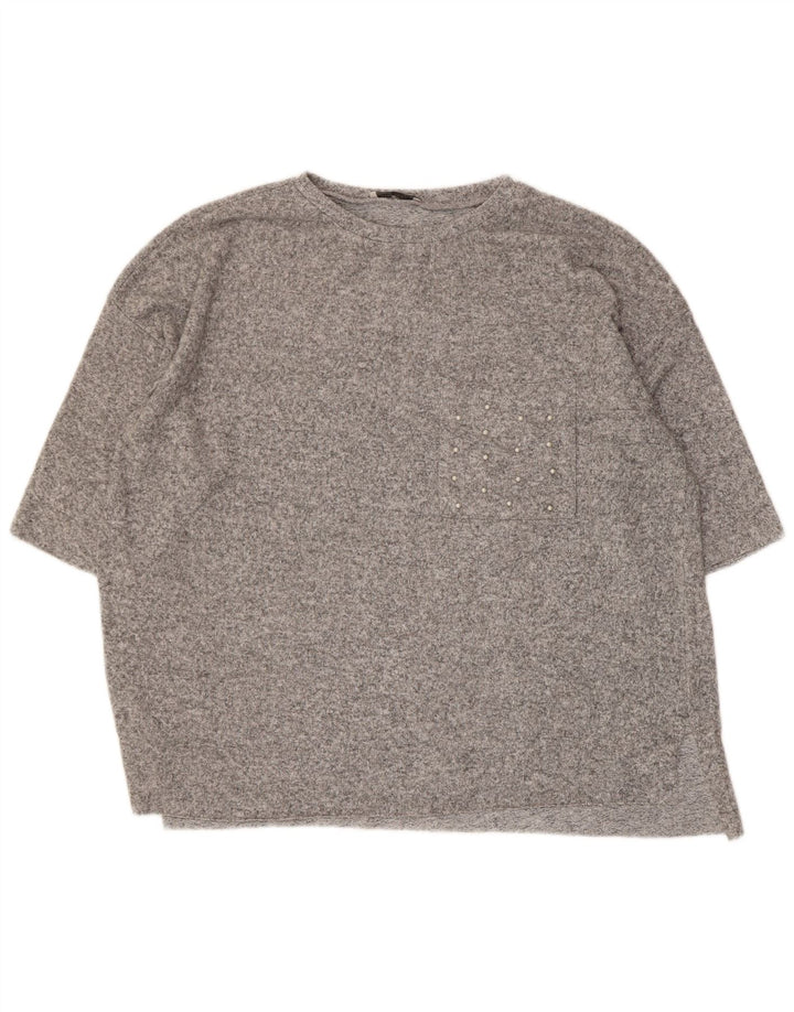 Zara Mujer Camiseta Extragrande Top UK 10 Small Gris Moteado