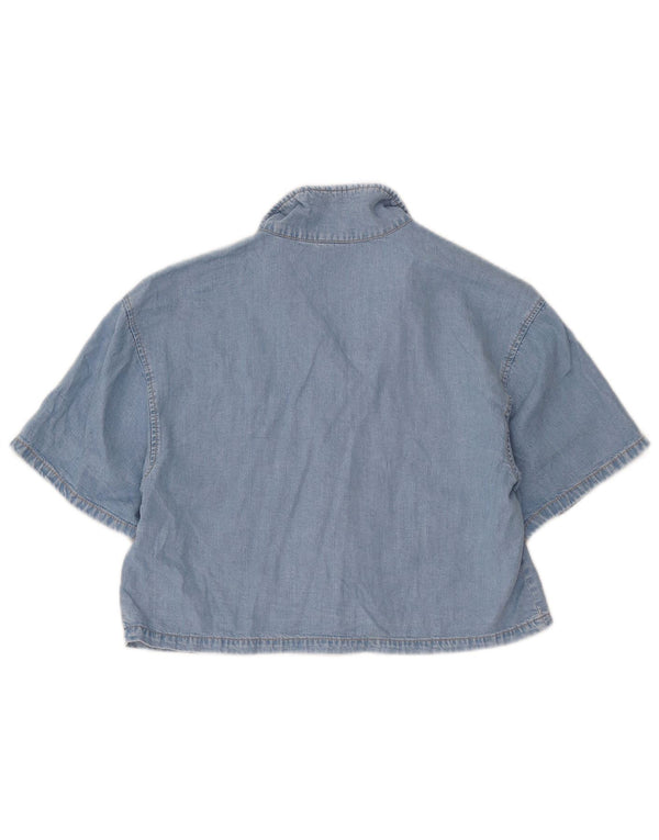 Zara Camisa Niña Crop Manga Corta Denim 13-14 Años Lyocell Azul