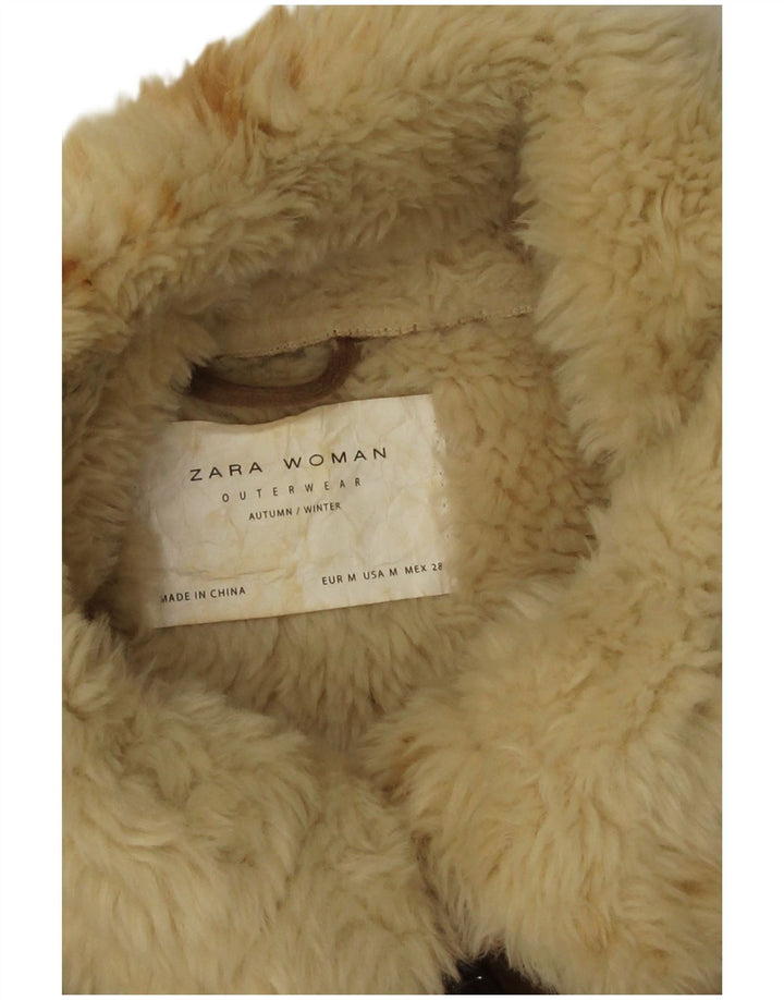 Zara Mujer Sherpa Abrigo UK 44 Poliéster Beige Medio
