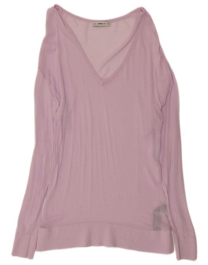 Zara Mujer Blusa Transparente Top UK 10 Small Viscosa Rosa