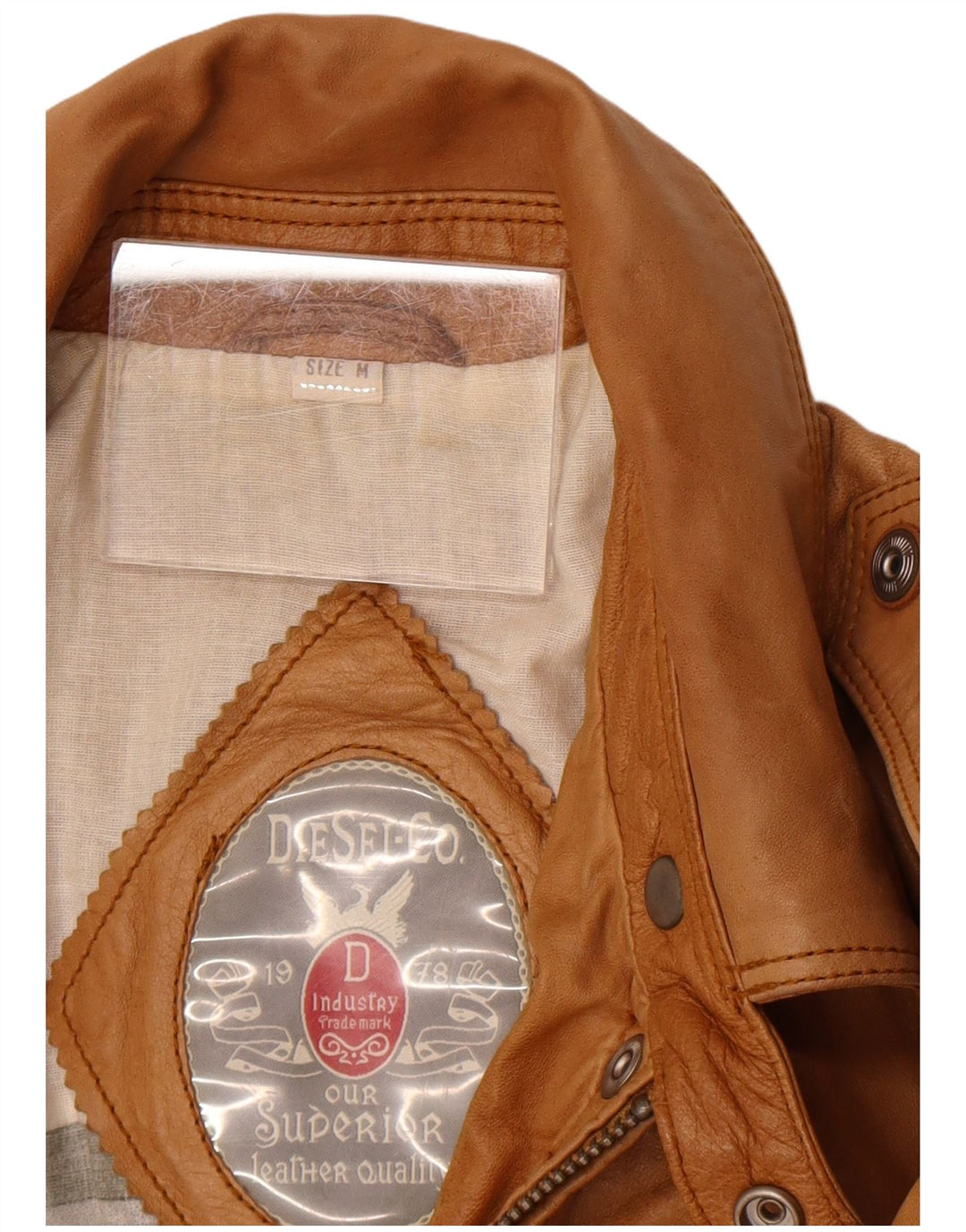 Diesel Chaqueta de cuero para hombre UK 38 Cuero beige medio