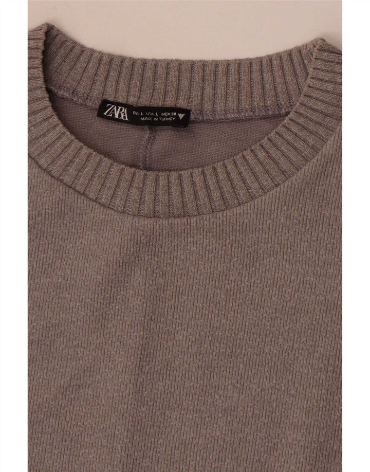 Zara Jersey de cuello redondo extragrande para mujer, talla 40, color gris grande